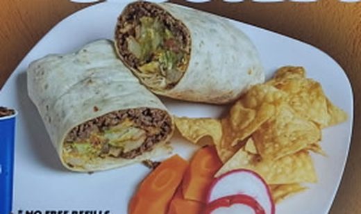 Cali burrito with chips and radish